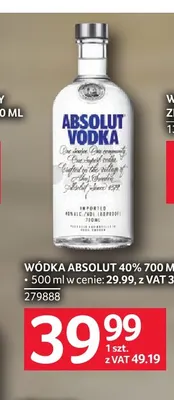 Wódka Absolut 40% 700 ml promocja w Selgros