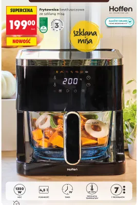 Frytownica beztłuszczowa ze szklaną misą Hoffen 1350W promocja w Biedronka
