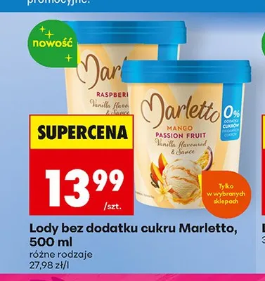 Lody bez dodatku cukru mango marakuja Marletto promocja w Biedronka