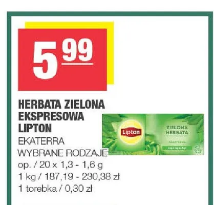 Herbata zielona ekspresowa Lipton promocja w SPAR