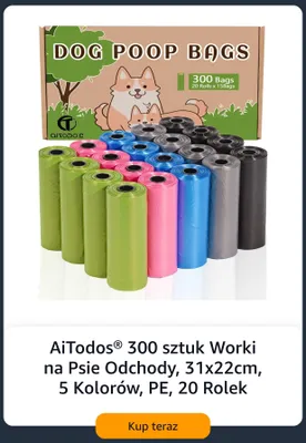 Worki na psie odchody AiTodos 300 sztuk 31x22 cm promocja w Amazon