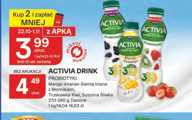 Jogurt pitny Activia Drink Probiotyki Suszona Śliwka promocja w Chorten