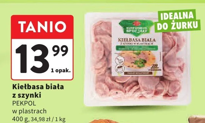 Kiełbasa biała z szynki w plastrach promocja w Intermarche