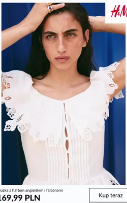 Bluzka z haftem angielskim i falbanami H&M promocja w H&M