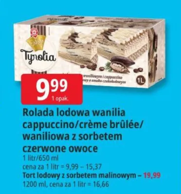 Rolada lodowa wanilia/cappuccino/crème brûlée/waniliowa z sorbetem czerwone owoce promocja w Leclerc