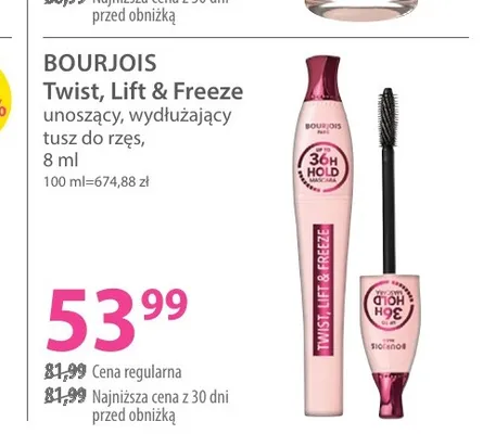 Unoszący wydłużający tusz do rzęs Bourjois Twist, Lift & Freeze promocja w Hebe