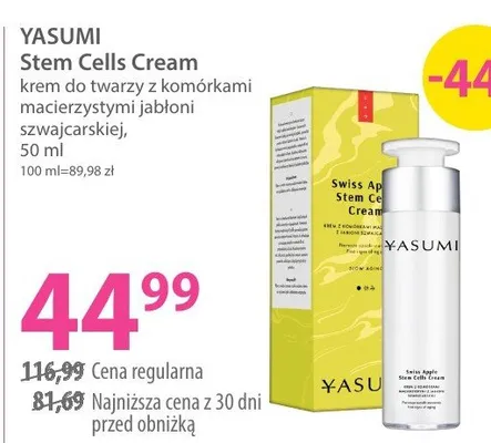 Krem YASUMI Stem Cells Cream do twarzy z komórkami macierzystymi jabłoni szwajcarskiej promocja w Hebe