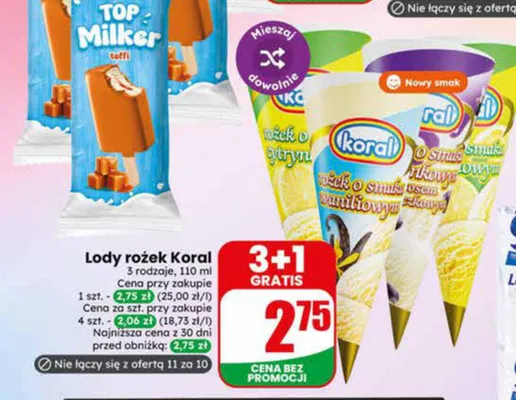Lody rożek Koral o smaku cytrynowym promocja w Dino