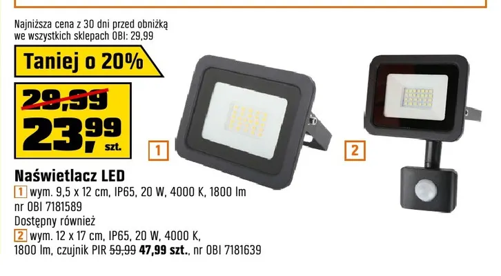 Naświetlacz LED z czujnikiem PIR promocja w OBI