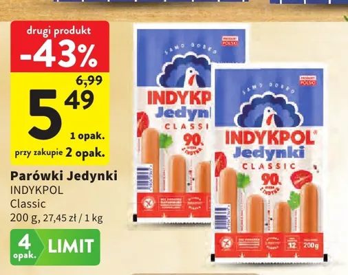 Parówki Jedynki Indykpol Classic promocja w Intermarche