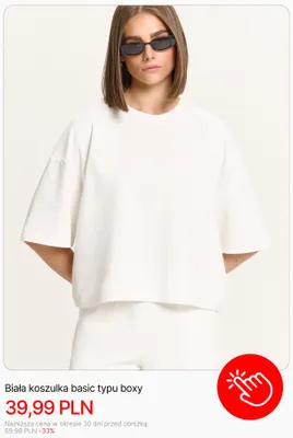 Biała koszulka basic typu boxy Cropp promocja w Cropp