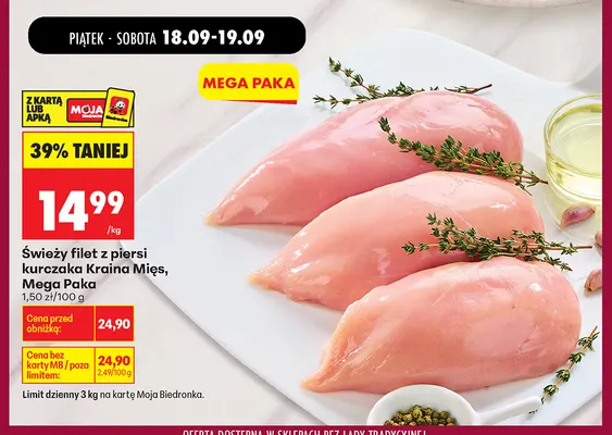 Świeży filet z piersi kurczaka Kraina Mięs Mega Paka promocja w Biedronka