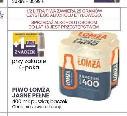 Piwo Łomża Jasne Pełne 4-pak 400ml promocja w Stokrotka