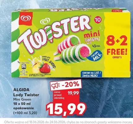 Lody Twister Mini Green Algida promocja w Kaufland