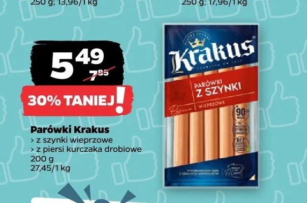 Parówki z szynki wieprzowe Krakus promocja w Netto