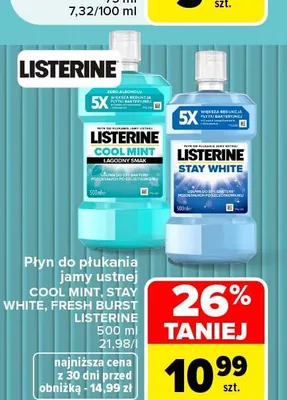 Płyn do płukania jamy ustnej Stay White Listerine promocja w Carrefour