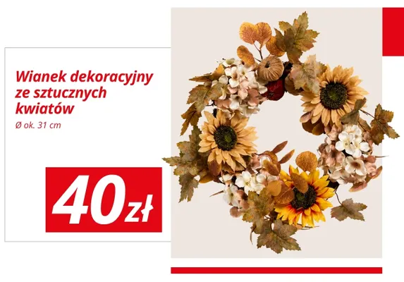 Wianek dekoracyjny ze sztucznych kwiatów promocja w KiK