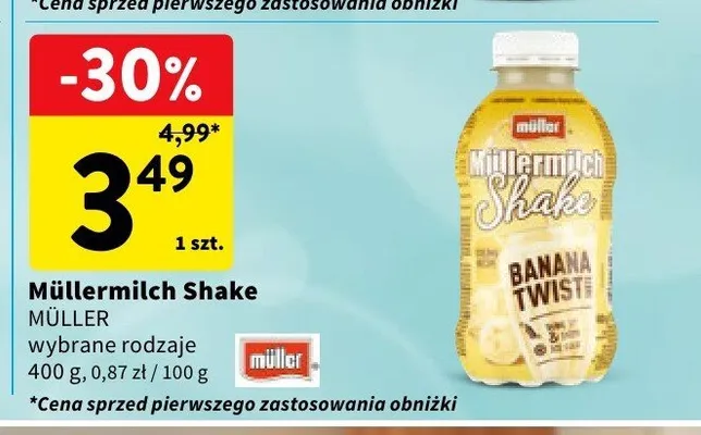 Napój mleczny Müllermilch Shake promocja w Intermarche