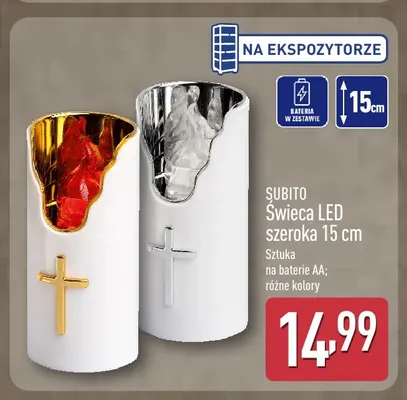 Świeca LED Subito szeroka 15 cm złota promocja w Aldi