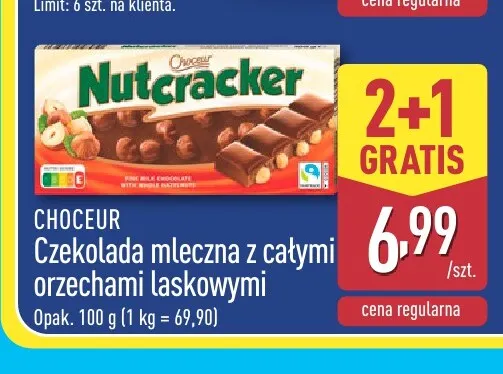 Czekolada mleczna z całymi orzechami laskowymi Choceur Nutcracker promocja w Aldi