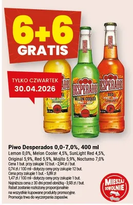 Piwo Desperados 0,0-7,0% Lemon Melon Cooler SunLight Red Original Mojito Nocturno promocja w Twój Market