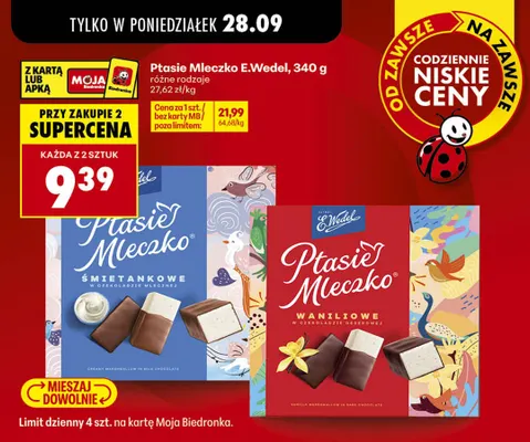 Ptasie Mleczko śmietankowe w czekoladzie mlecznej E.Wedel promocja w Biedronka