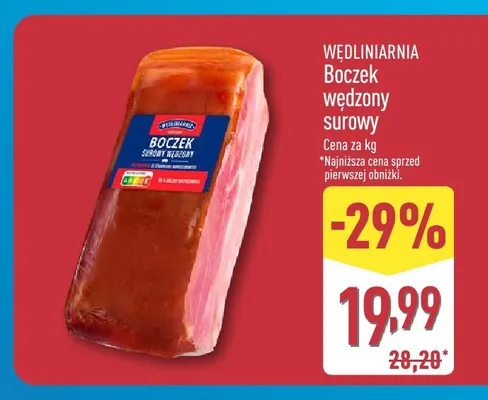 Boczek wędzony surowy Wędliniarnia promocja w Aldi