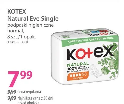 Podpaski KOTEX Natural Eve Single podpaski higieniczne normal promocja w Hebe