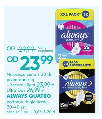 Podpaski higieniczne Always Secure Night promocja w Super-Pharm