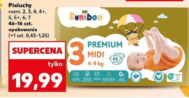 Pieluchy Premium rozm. 2, 3, 4, 4+, 5, 5+, 6, 7 promocja w Kaufland