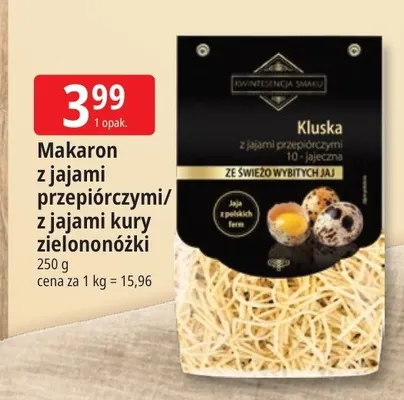 Makaron z jajami kury zielononóżki Kwintesencja Smaku promocja w Leclerc