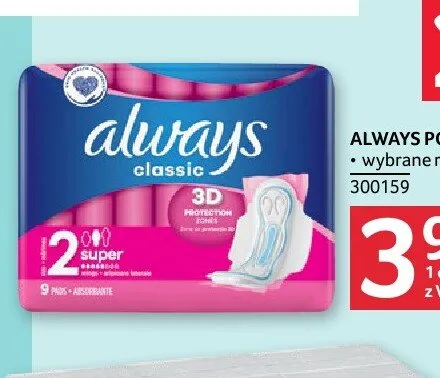 Podpaski Always Classic Super promocja w Selgros