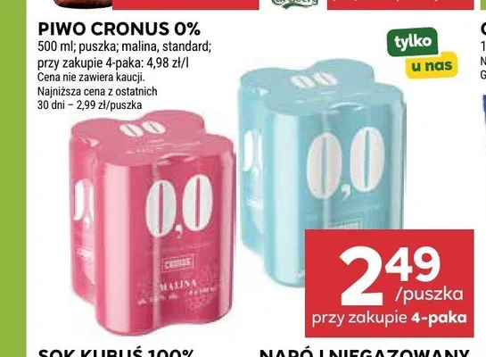 Piwo bezalkoholowe Cronus Malina promocja w Stokrotka
