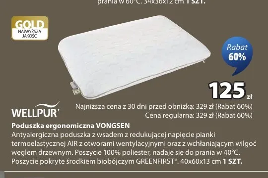 Poduszka ergonomiczna Vongsen Wellpur promocja w Jysk