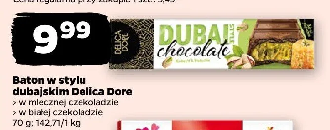Baton w stylu dubajskim w mlecznej czekoladzie promocja w Netto