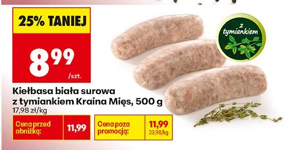 Kiełbasa biała surowa z tymiankiem 500 g promocja w Biedronka