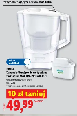 Dzbanek filtrujący do wody Brita Aluna 2,4 l z wkładem MAXTRA PRO All-In-1 promocja w Lidl