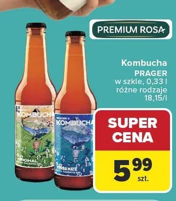 Kombucha w szkle Prager's Yerba Mate promocja w Carrefour Market