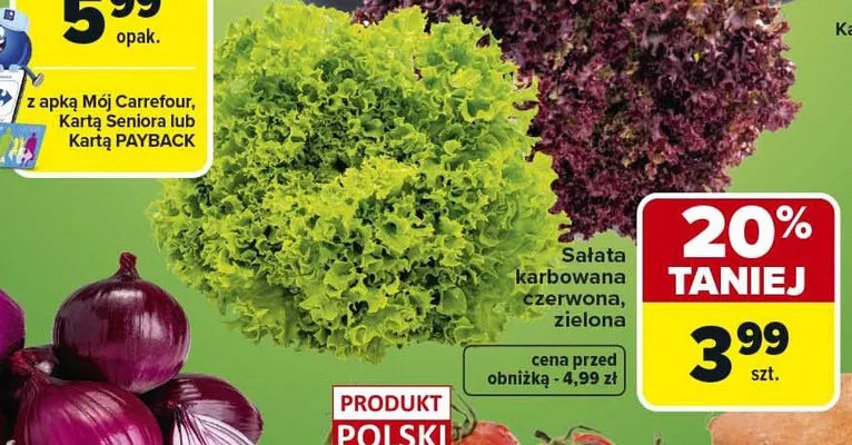 Sałata karbowana czerwona promocja w Carrefour