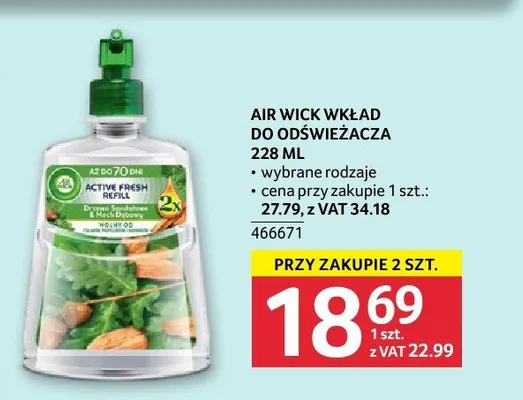 Wkład do odświeżacza Air Wick Active Fresh Drzewo Sandałowe & Mech Dębowy promocja w Selgros