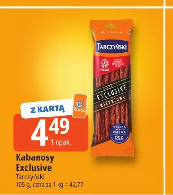Kabanosy Exclusive Wieprzowe Tarczyński promocja w Leclerc