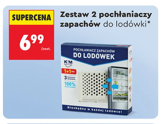 Pochłaniacz zapachów do lodówki K & M 2-pak promocja w Biedronka
