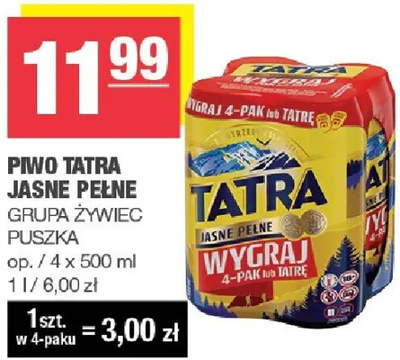 Piwo Tatra jasne pełne Grupa Żywiec promocja w SPAR