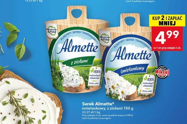 Serek twarogowy Almette z ziołami promocja w LEWIATAN