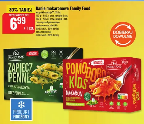Danie makaronowe Zapiecz Penne w sosie szpinakowym Family Food promocja w POLOmarket
