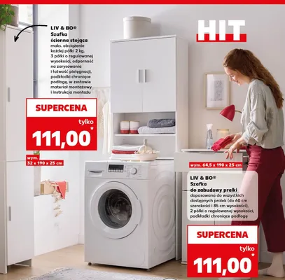 Szafka do zabudowy pralki dopasowana do wszystkich dostępnych pralek (do 60 cm szerokości i 85 cm wysokości), 2 półki o regulowanej wysokości, podkładki chroniące podłogę promocja w Kaufland