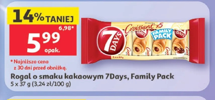 Rogal o smaku kakaowym 7Days Family Pack 5-pak 37g promocja w Auchan