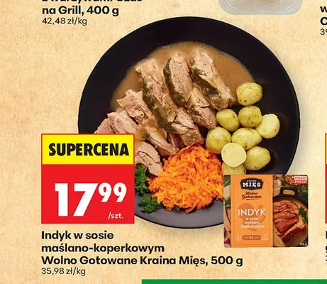 Indyk w sosie maślano-koperkowym Wolno Gotowane Kraina Mięs promocja w Biedronka