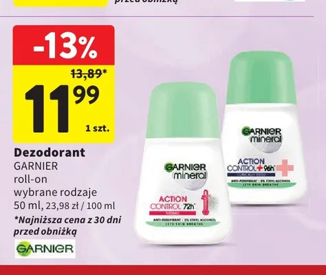 Dezodorant roll-on Garnier Mineral Action Control 72h promocja w Intermarche