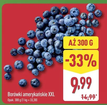 Borówki amerykańskie XXL 300 g promocja w Aldi